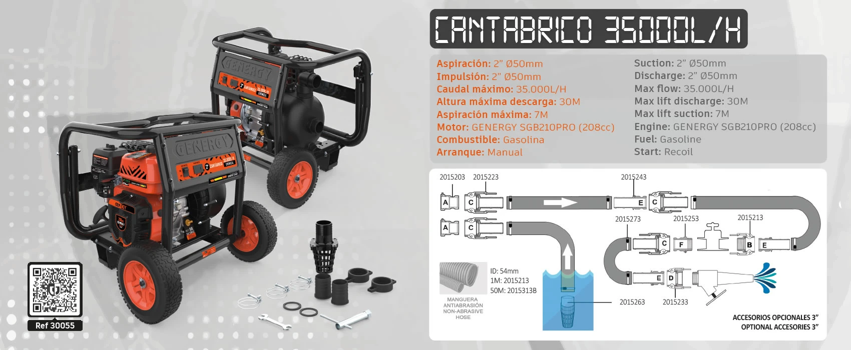 MOTOBOMBA 30 Mts CANTÁBRICO 35.000 L/H