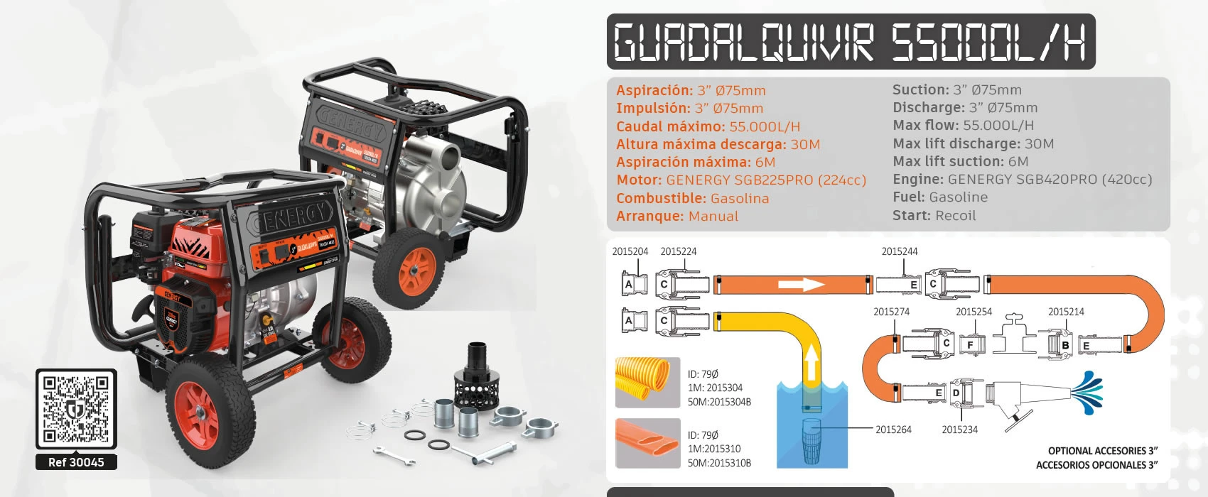 MOTOBOMBA GUADALQUIVIR 55.000 L/H 30 Mts