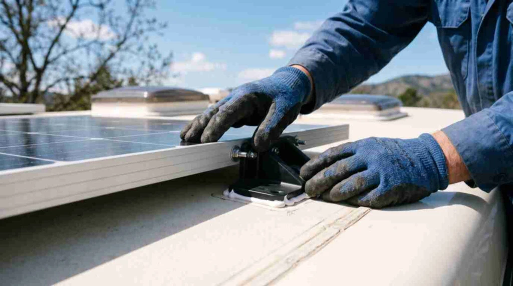fija el panel solar al techo